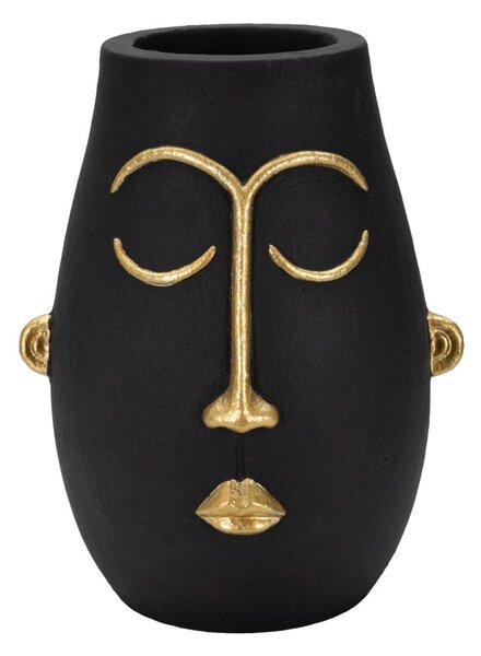 Vaso Tribal 24x31x22 cm in Poliresina Nero/Oro