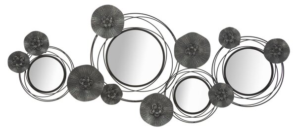 Pannello Specchio Dark Round 117x5,5x49 cm in Ferro Nero e Grigio