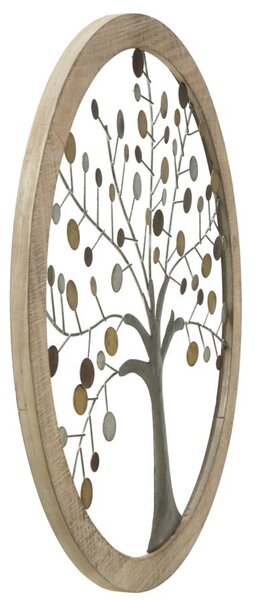 Pannello da Muro Albero della Vita Mirror Ø61x1,8 cm in Ferro e MDF Oro e Naturale