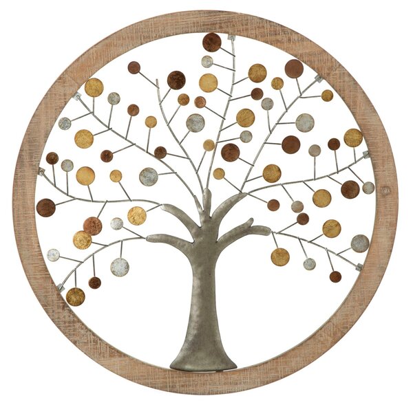 Pannello da Muro Albero della Vita Mirror Ø61x1,8 cm in Ferro e MDF Oro e Naturale