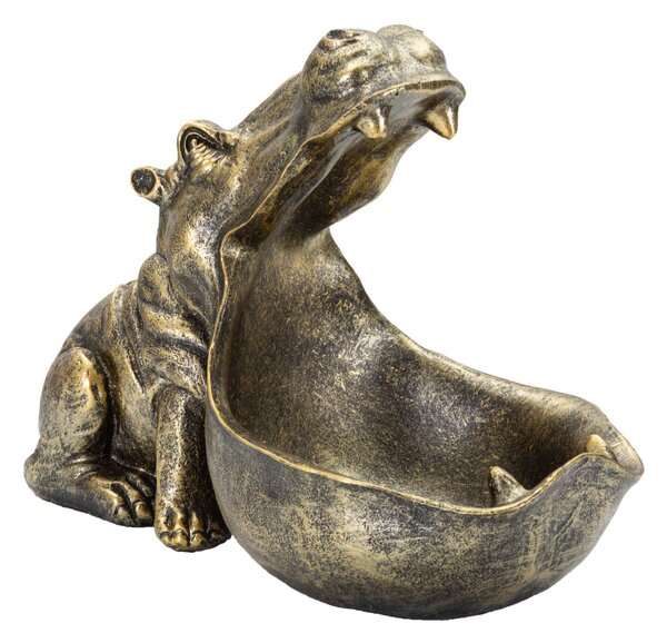 Ippopotamo Svuota Tasche 30x22x16 cm in Poliresina Oro Antico