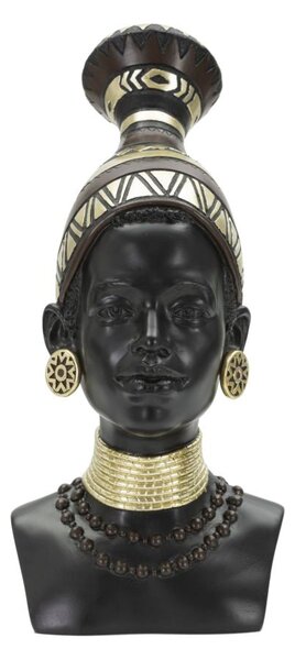 Statua Donna Masai Tribu 23x38,5x19 cm in Poliresina Nero/Oro
