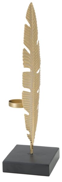 Scultura Foglia con Portacandele Glam 10x10x34 cm in Ferro Oro e Nero