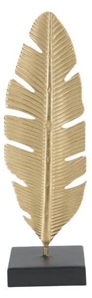 Scultura Foglia con Portacandele Glam 10x10x34 cm in Ferro Oro e Nero