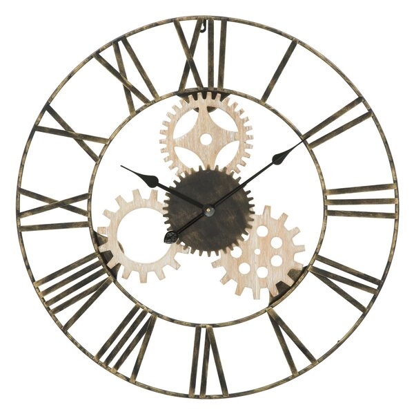 Orologio da Muro Ingranaggi Ø70x4,5 cm in Ferro e MDF Nero