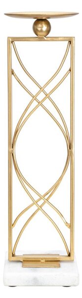 Portacandele Exy 10x10x35 cm in Ferro e Marmo Oro e Bianco
