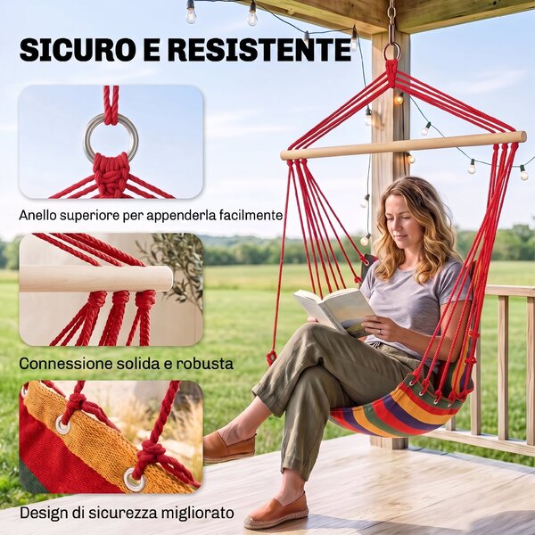 Outsunny Amaca Sedia Sospesa in Poliestere, Colorata, 100x60x100cm|Aosom