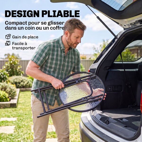 Outsunny Tavolo da Giardino Pieghevole Nero in Metallo con Ripiano in Vetro, Diametro 45x50cm, Blocco di Sicurezza|Aosom