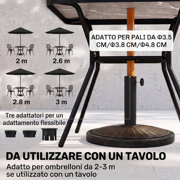 Outsunny Base per Ombrellone in Cemento e Plastica da 14kg con Effetto Rattan Ø48x34cm, Bronzo|Aosom