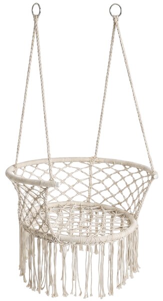 Outsunny Amaca Stile Boho Chic Sedia Sospesa Poliestere e Macramè, per Relax, 80x60x36cm - Crema|Aosom