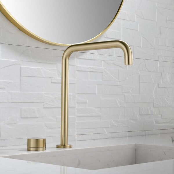 Rubinetto da bagno - Rubinetto per lavabo - Miscelatore - Acqua calda e fredda - Cartuccia in Vetroceramica - 2 fori - Finitura oro spazzolato