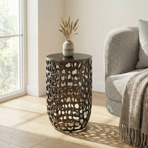 WOHNLING Tavolino da salotto in vetro e alluminio, 30 cm, nero, rotondo, tavolino da appoggio in metallo, tavolino da divano in alluminio, tavolino da salotto in alluminio, tavolino da soggiorno, realizzato a mano