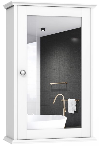 Costway Armadio del bagno con specchio, Armadietto montato a muro con un’anta, Bianco