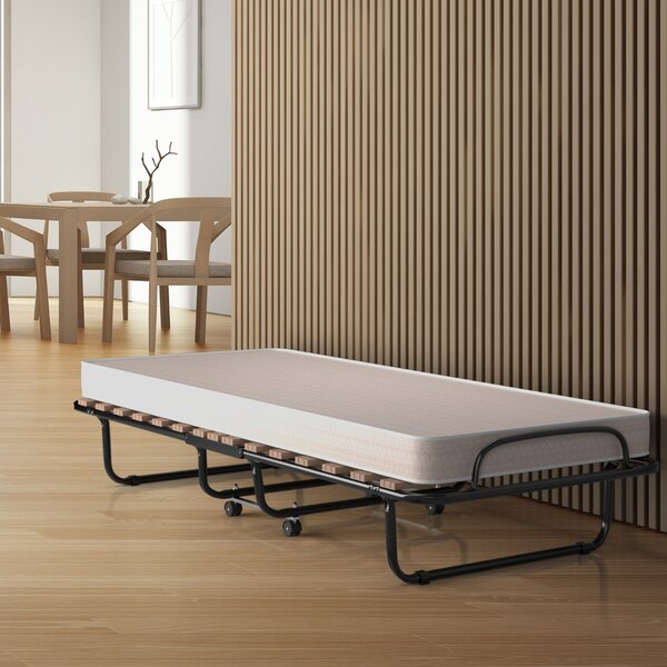 Costway Letto pieghevole con materasso in memory foam spesso, Letto portatile con 4 ruote girevoli 190x80x33cm Beige