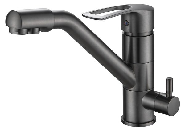 Rubinetto da cucina a tre vie con bocchetta flessibile, attacco G3/8 di pollice, colore grigio