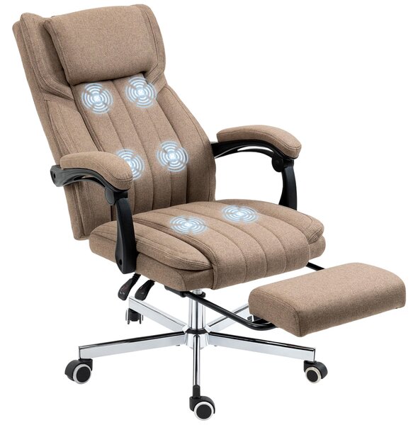 Sedia da Ufficio Massaggiante con Poggiapiedi e Telecomando, in Tessuto Effetto Lino, 65x61x108-118 cm, Marrone