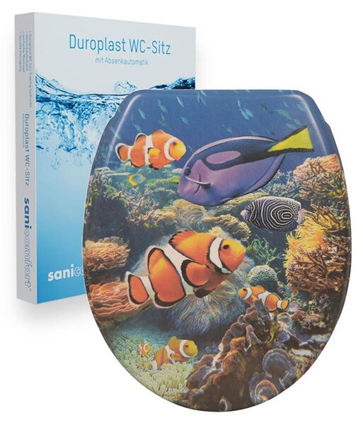Sedile WC Sanicomfort, in Duroplast, con chiusura ammortizzata, adatto a tutti i vasi WC standard (Aquarium)
