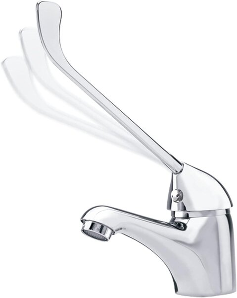 Rubinetto per lavabo con maniglia - Miscelatore per bagno - Funzionamento igienico - Maniglia ergonomica per anziani - Misura standard - Cromato