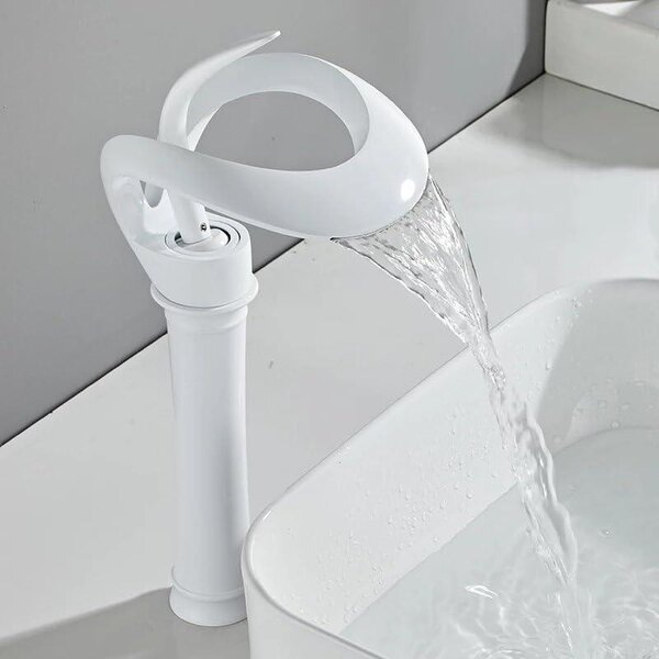Rubinetto per lavabo - Rubinetto per bagno - Miscelatore - Funzionamento igienico - Cartuccia in Vetroceramica - Monocomando - Bianco/Nero