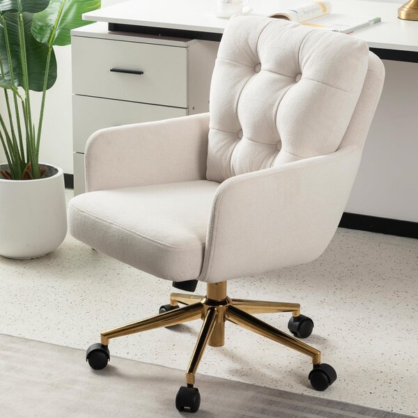 Sedia da ufficio in velluto - Girevole 360° - Beige - Altezza regolabile 46-54 cm