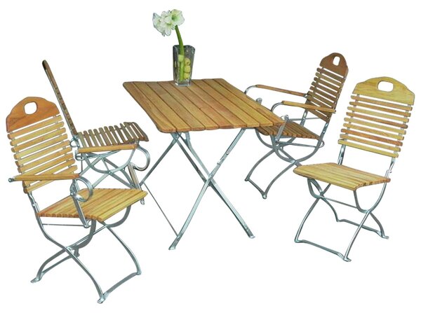 Set da giardino 9006F: tavolo, sedie (5 pezzi) in acciaio piatto zincato e robinia, pieghevole