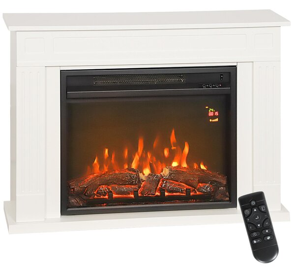 Camino Elettrico con Fiamma a 5 Luminosità, Telecomando e Timer, 98x23.5x69.5 cm, Bianco e Nero