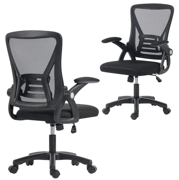 Sedia da Ufficio Ergonomica Girevole con Braccioli Ribaltabili, Altezza Regolabile, in Rete Traspirante, Nero
