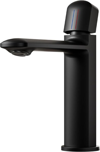 Rubinetto per lavabo in ottone - Miscelatore monocomando - Per uso quotidiano - Design a risparmio idrico - Altezza 20,9 cm - Colore nero