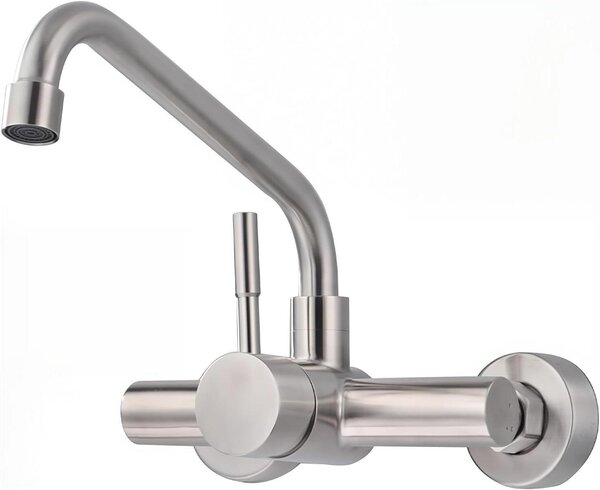 Rubinetto da cucina, montaggio a parete - Acciaio inossidabile - Area di lavoro della cucina - Rotazione a 360 gradi - 35x21x13 cm - Cromo