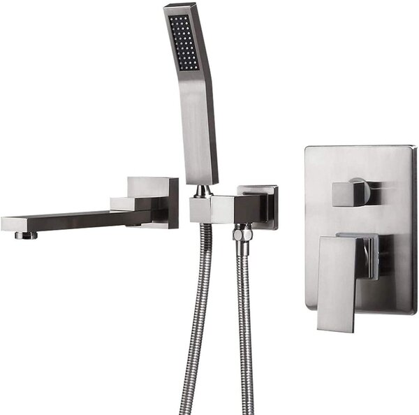 Rubinetto per doccia - Rubinetto a parete con miscelatore - Per doccia e bagno - Bocchetta girevole - Tubo flessibile per doccia da 1500 mm - Finitura in nichel spazzolato