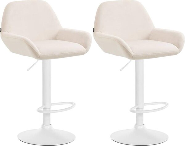 Set di 2 sgabelli da bar - sedute in velluto - altezza regolabile, girevole a 360° | Colore: crema | Materiale base: metallo bianco opaco