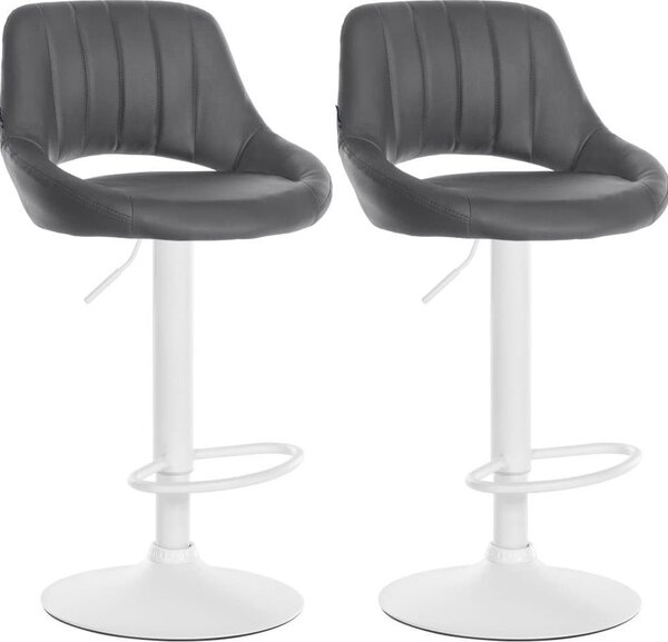Set con 2 sgabelli da bar regolabili - sedute in Pelle finta - girevoli a 360° | Colore: grigio | Materiale base: metallo bianco opaco