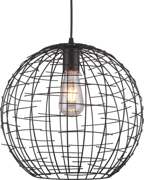 Lampada a sospensione GTV VIELA - Lampada a sospensione sferica in metallo nero, ?35 cm, design loft & industrial, lampada da soffitto decorativa, attacco E27 a una lampadina, nero