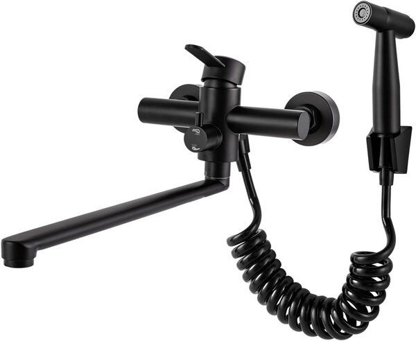 Rubinetto da cucina a parete - Rubinetto a parete per cucina - Pulizia del lavello - Rotazione a 360 gradi - Altezza 15 cm - Colore nero
