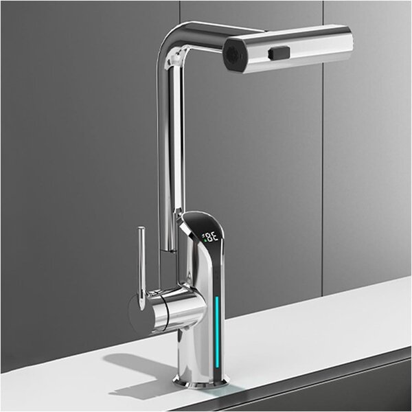 Rubinetto da cucina con LED - Miscelatore monocomando per piano cottura - Controllo del flusso d'acqua - Bocchetta a cascata - 3 modalità - Cromo