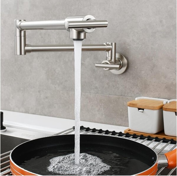 Rubinetto per lavabo - Rubinetto per cucina. Miscelatore monocomando. Ideale per riempire pentole. Montaggio a parete. Diametro del miscelatore: 35 mm. Finitura spazzolata