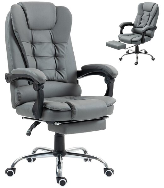 Sedia da Ufficio Ergonomica Reclinabile a 145° con Poggiapiedi Estraibile in Similcuoio, Grigio