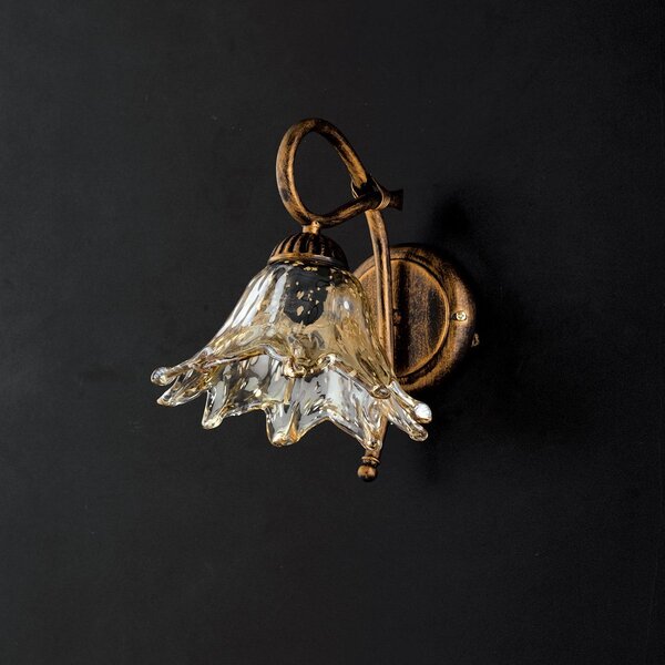 Applique classica Dalla 1 luce in ferro marrone e oro con vetro ambra