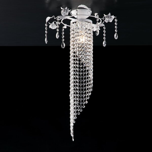 Plafoniera Classico Bianco Shabby Chic Con Strass In Cristallo 1 Luce Lolita