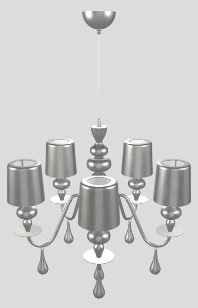 Lampadario A Sospensione Eva 5 Luci Resina E Paralumi Alluminio Foglia Argento