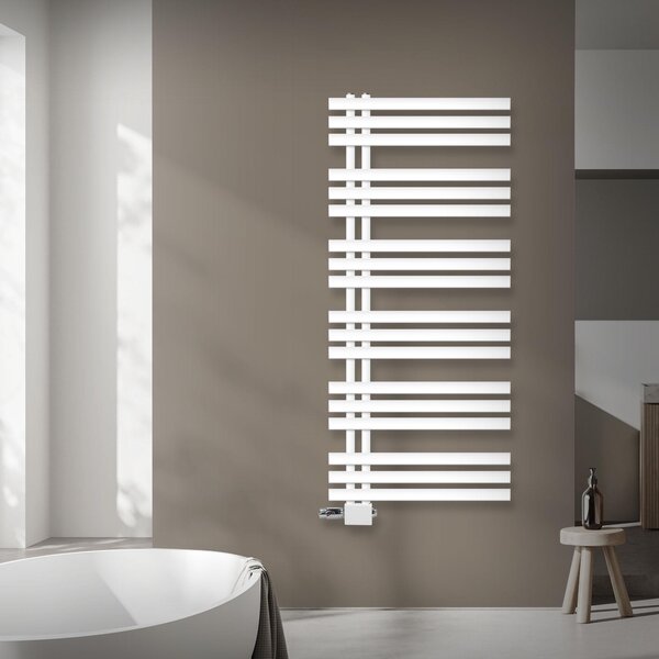 LuxeBath radiatore da bagno Iron EM 600x1400mm Bianco Connessione laterale Set di connessione Termostato Universale Angolare e passante, design, senza elemento riscaldante