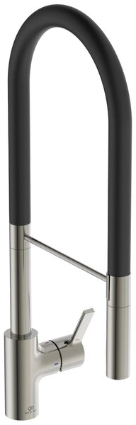 Miscelatore monocomando professionale per lavelli da cucina, con erogatore alto, dotato di soffione multifunzione girevole e removibile con sistema magnetico