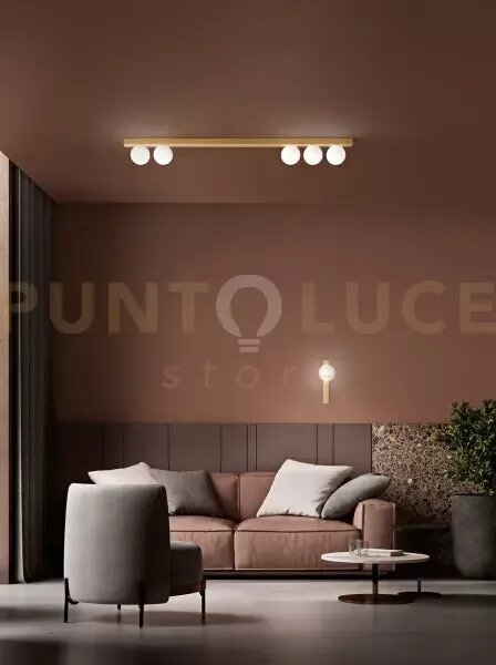 Applique in metallo oro opaco e vetro bianco acidato snooky 5 luci 
