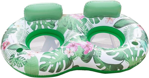 Gommona galleggiante - Lettino da spiaggia galleggiante - Rilassatevi sull'acqua - Design anti-ribaltamento - 142x82 cm - Verde con fiori
