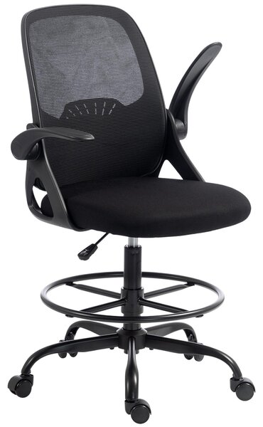 Sedia Ufficio Ergonomica a Rete, Supporto Lombare e Poggiapiedi Regolabile, Braccioli Ribaltabili, Nera