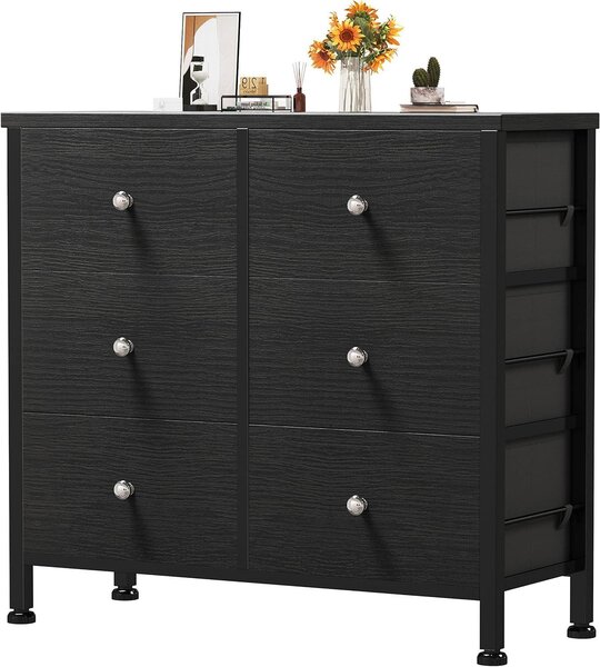 Comodino con cassetti - Contenitore in tessuto - Organizzazione degli spazi - Con piano in legno - 31.5 x 28.7 pollici - Nero