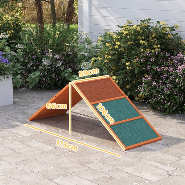 PawHut Rampa Agility per cani, pieghevole, altezza regolabile, antiscivolo, legno di abete, fino a 40 kg, 173 x 59 x 66 cm, Arancione/Verde | Aosom Italy