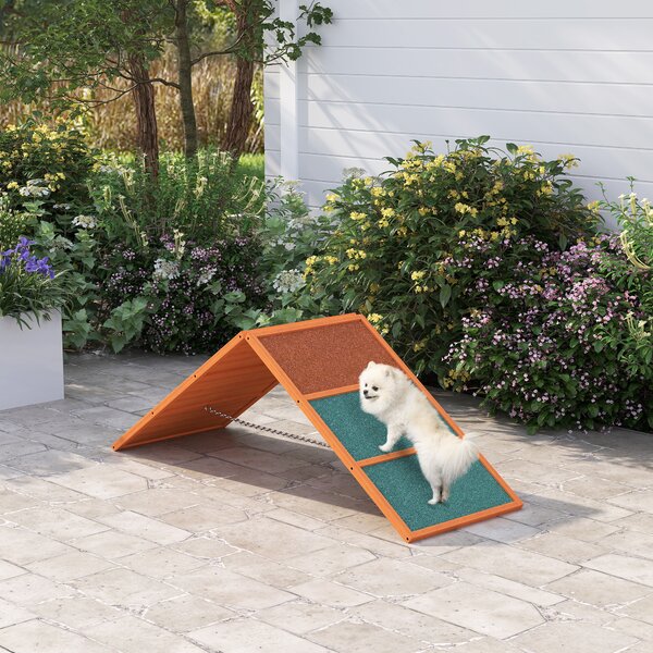 PawHut Rampa Agility per cani, pieghevole, altezza regolabile, antiscivolo, legno di abete, fino a 40 kg, 173 x 59 x 66 cm, Arancione/Verde | Aosom Italy