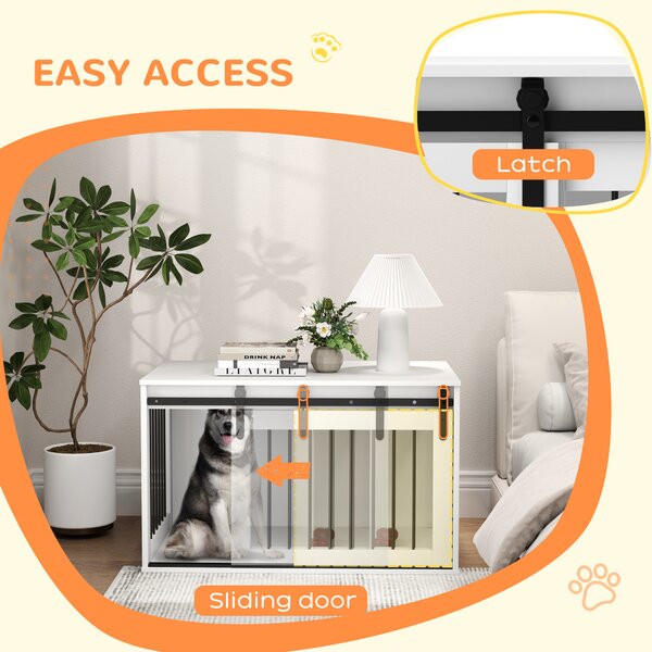 PawHut Box per cani con porta scorrevole, ventilazione, pannello truciolare e acciaio, 98 x 58 x 61 cm, noce | Aosom Italy