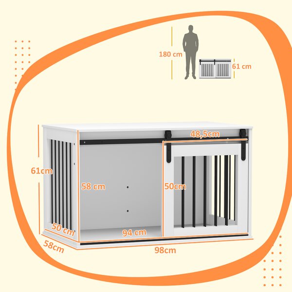PawHut Box per cani con porta scorrevole, ventilazione, pannello truciolare e acciaio, 98 x 58 x 61 cm, noce | Aosom Italy